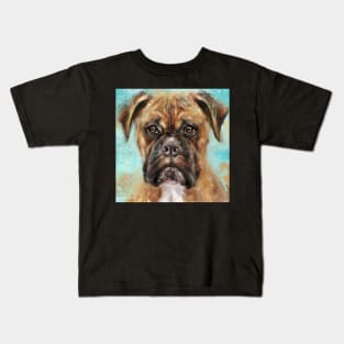 Expressive Painting of a Brown Coated Boxer Dog on Light Blue Background Kids T-Shirt